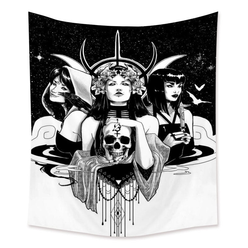 Moon Goddess Tapestry , Girl Skull Wall Hanging, Black And White Tapestry, Witchcraft Décor, Witch kit, Witchy Gifts , Tarot Card Cloth