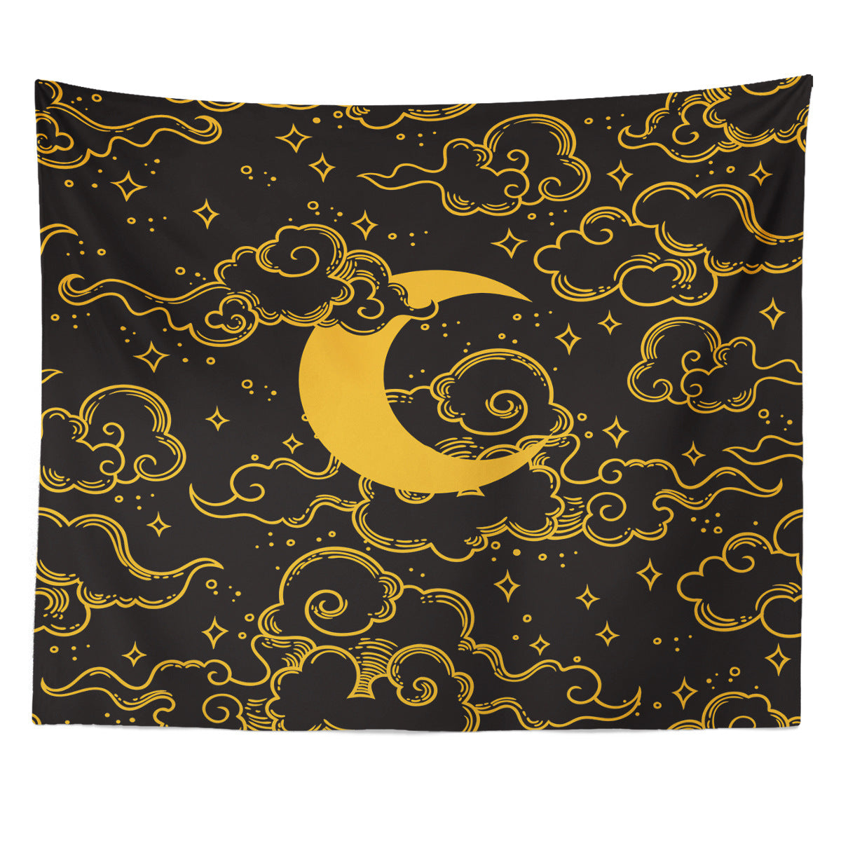 Moon Phase Tapestry , Starry Night  Wall Hanging,  Moon and Stars Tapestry,  Black and Yellow Wall Art  Mandala Tablecloth, Tarot Cloth