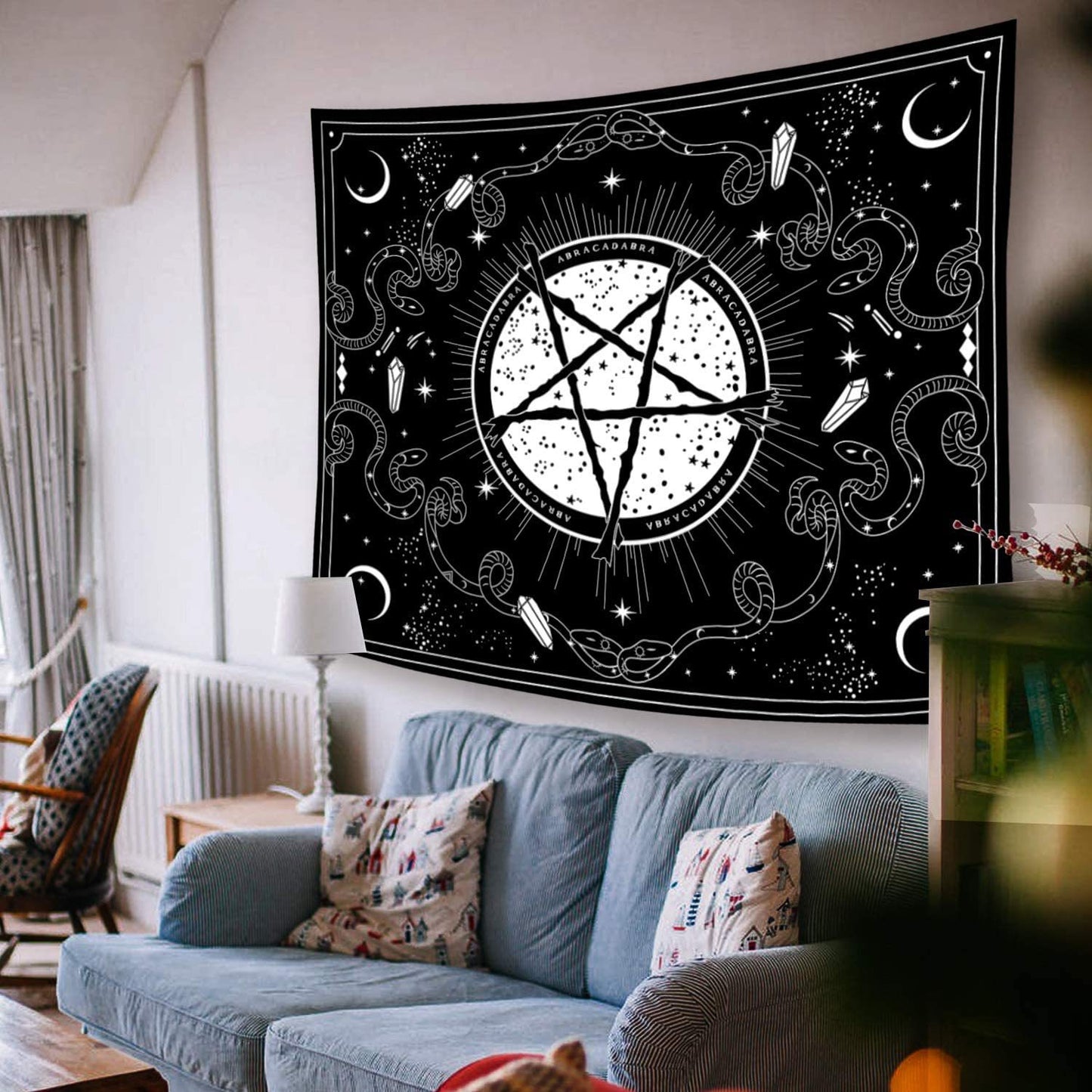 Black And White Pentagram Tapestry ,Psychedelic Wall Art , Tarot Tapestry Wall Hanging, Mystical  Witchy Gifts Mandala Hippie Wall Towel