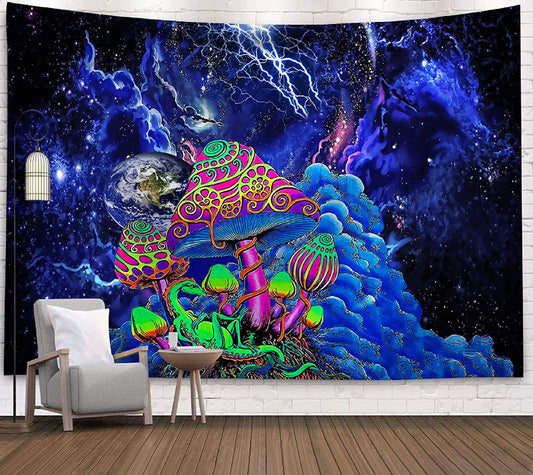 Mushroom Trippy Wall Tapestry  Psychedelic Wall Hanging , Abstract Surreal Fantasy Space Tapestry, UFO Wall Hanging, Planet Wall Art