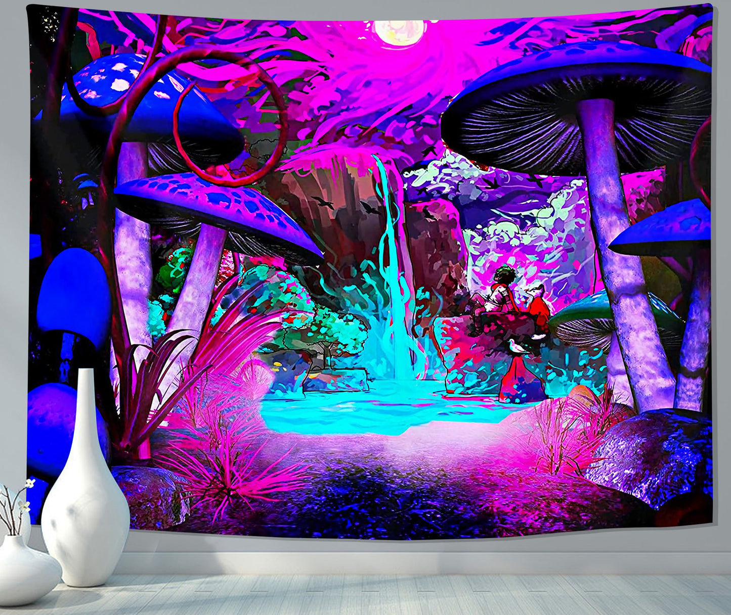 Mushroom Tapestry, Psychedelic Landscape Tapestries Trippy Tapestry, UV Abstract Aesthetic Wall Hanging, Hippie  for Bedroom Dorm Décor