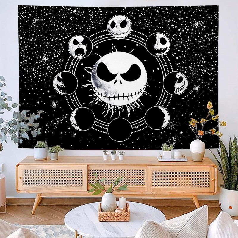 Jack Skellington  The Nightmare Before Christmas Tapestry, Skull Tapestry, Gothic Wall Hanging, Black and White Starry Sky Wall Tapestry