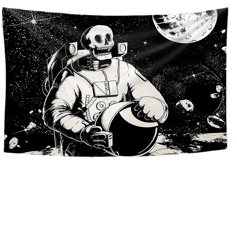 Skeleton Tapestry, Astronaut in Space Wall Tapestry , Skull Wall Hanging  , Black and White Moon Star, Hippie ,Goth,  for Bedroom, Dorm
