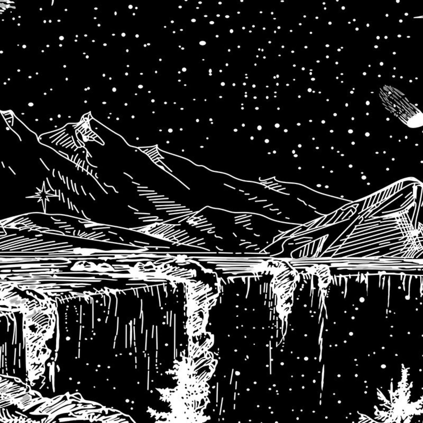 Black and White Tapestry, Starry Night Wall Hanging, Mountain Tapestry, Moon Stars Tapestry Trippy Nature Tapestry for Bedroom Living Room