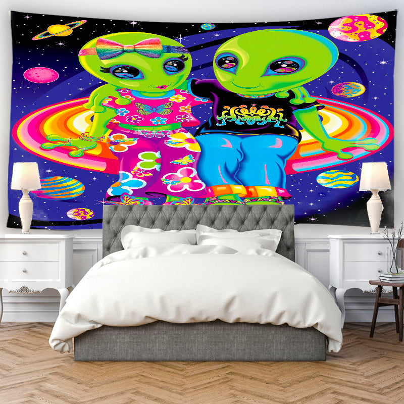 Cute Alien Tapestry, Couple Aliens Wall Hanging, Planet, Cosmic, Ufo Tapestry,  Sci Fi Art Print,  Trippy, Funny for Bedroom Living Room