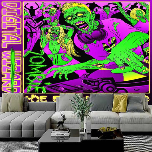 Zombie Wall Art, Zombie Tapestry, Goth Horror Wall Hanging,  Creepy Cute Décor, Witchy Art, Zombies Attack Print, For Living Room, Bedroom