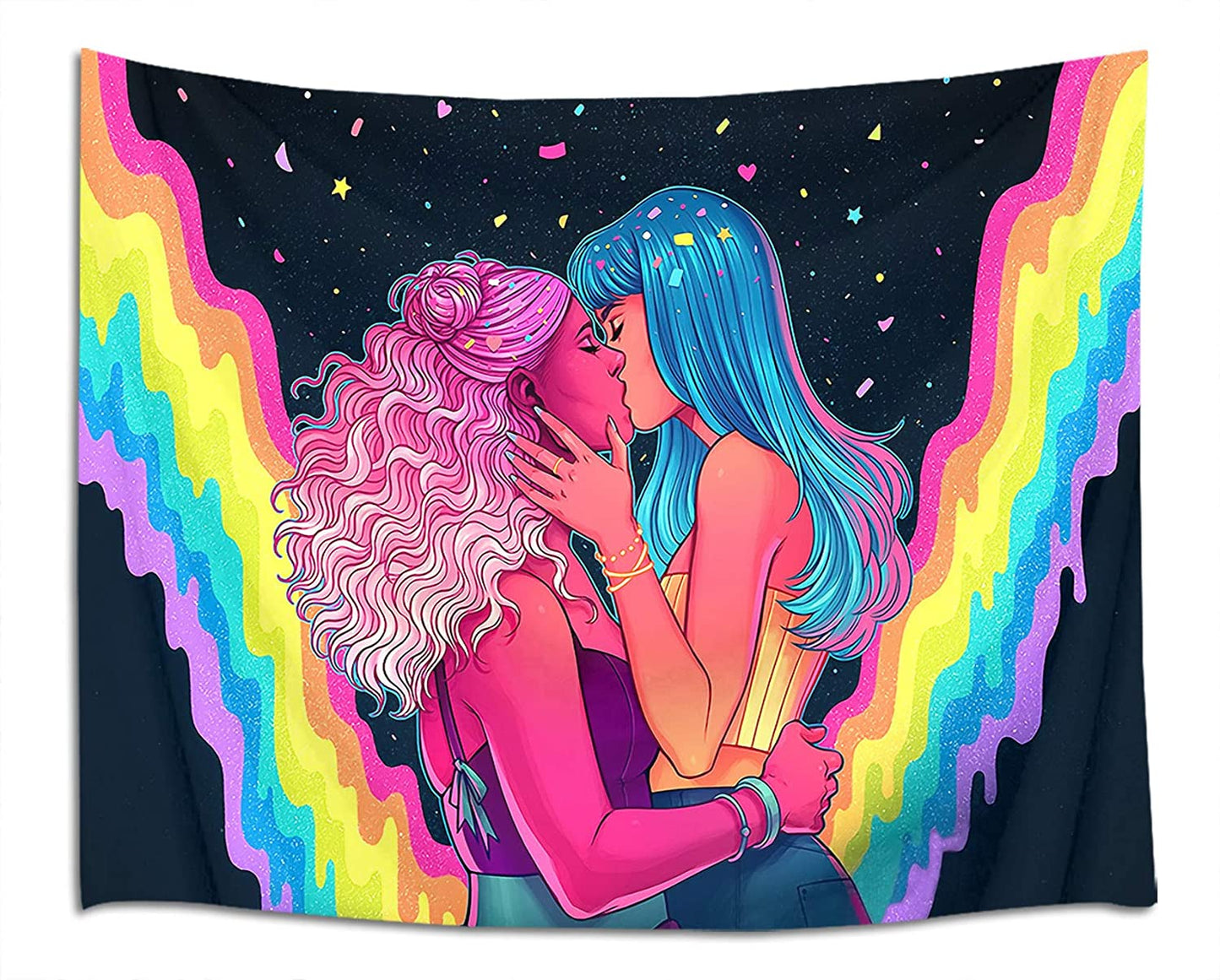 LGBT Tapestry , LGBT Flag,  Lesbian Kissing, Pride Love, Girl Love Wall Art , Rainbow Wall Hanging,  For Bedroom Living Room Dorm Décor