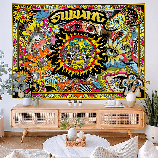 Sublime Sun Tapestry, Trippy Wall Art , Psychedelic  Wall Hanging,  Colorful Vintage Hippie Aesthetic Tapestry, Bohemian Décor for Room