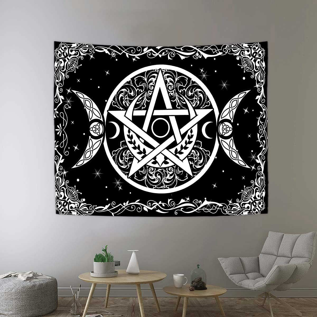 Black And White Pentagram Tapestry ,Psychedelic Wall Art , Tarot Tapestry Wall Hanging, Mystical  Witchy Gifts Mandala Hippie Wall Towel