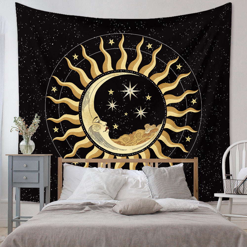 Moon and Sun Wall Hanging Mandala ,Tarot Cloth , Starry Night Wall Art Tapestry, Hippie Bohemian Boho Décor, Celestial ,Mystical for Room