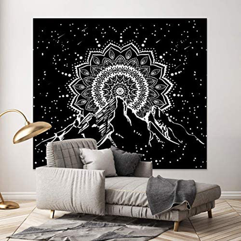 Black and White Tapestry , Mountain Landscape Wall Hanging,  Dreamcatcher Tapestry,  Wall Decor Mandala Tablecloth  for Room Bedroom  Room