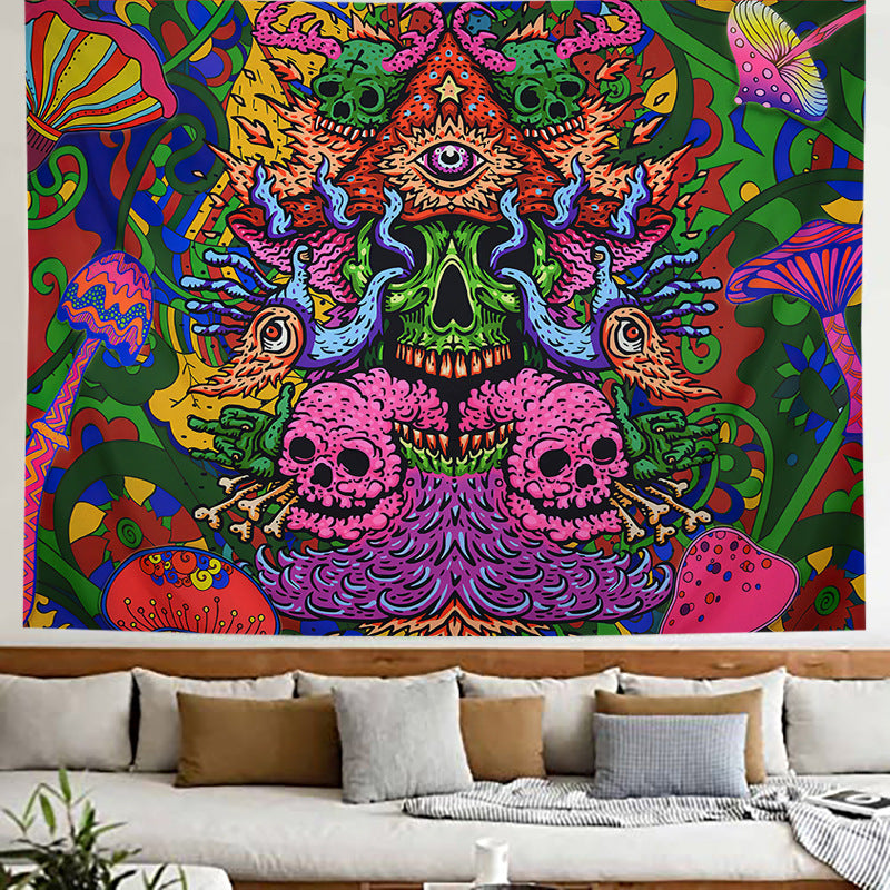 Trippy Pink Skull Tapestry ,Colourful Mushroom Tapestry, Horror Monster and Devil Wall Tapestry ,Aesthetic Wall Hanging for Room Decor