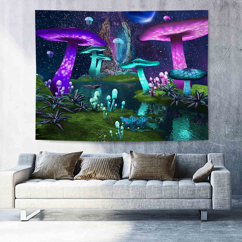 Blacklight Mushroom Tapestry Trippy  UV Reactive Black Light Wall Hanging, Aesthetic, Hippie Funny Plan Wall Tapestrys For Room Dorm Décor