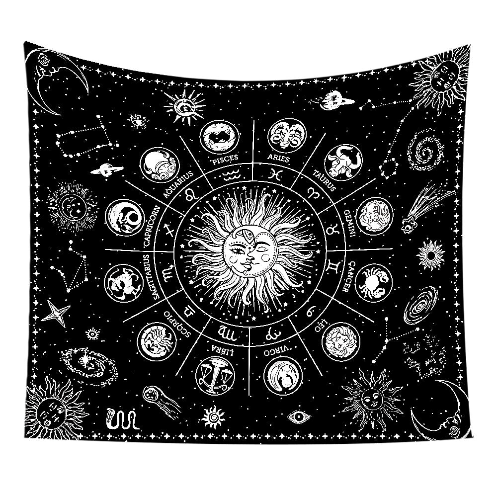 Sun and Moon Tapestry, Zodiac Wall Art , Goth Tapestry ,Black And White Wall Hanging, Tarot Cloth, Trippy Mystical Mandala,Witchy Stuff