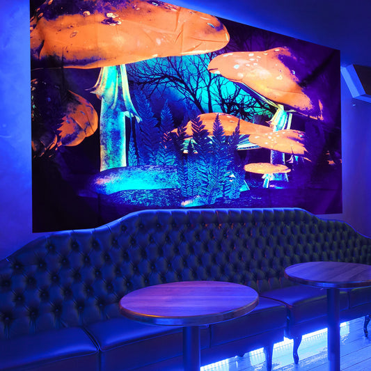 UV Black Light Wall Hanging, Fluorescent Mushroom Tapestry, Neon Fairy Tapestry, Psychedelic Mushroom, Trippy Tapestry Blue, Party Décor