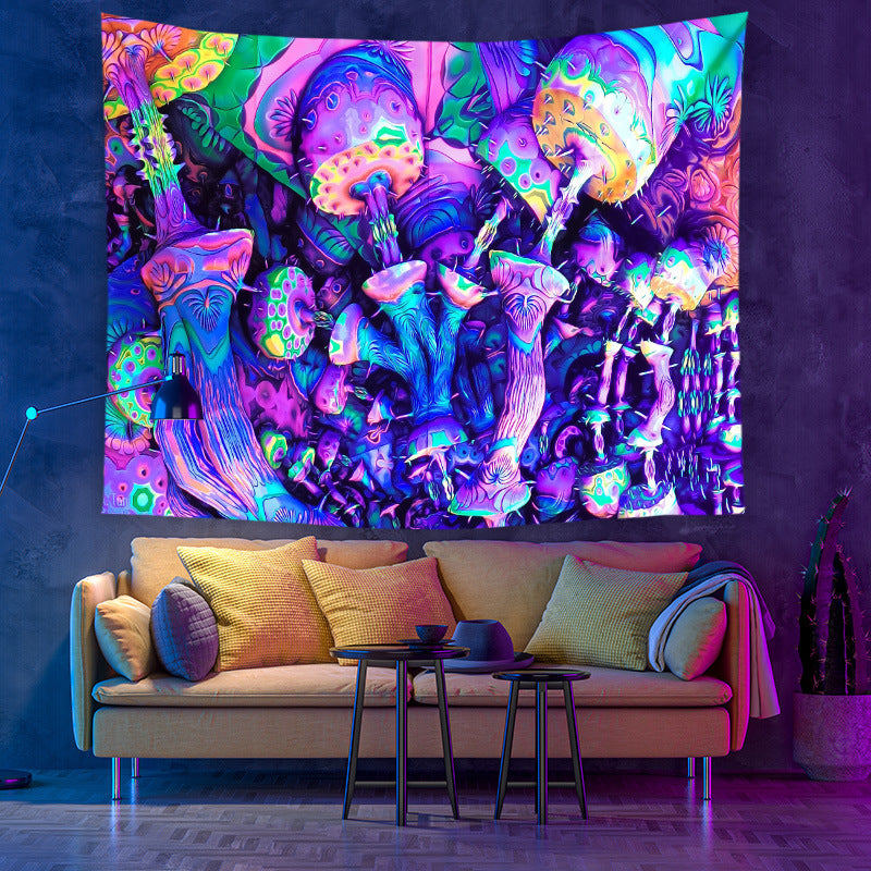 UV Black Light Wall Hanging, Fluorescent Mushroom Tapestry, Neon Fairy Plant Tapestry, Psychedelic Mushroom, Trippy Mandala, Party Décor
