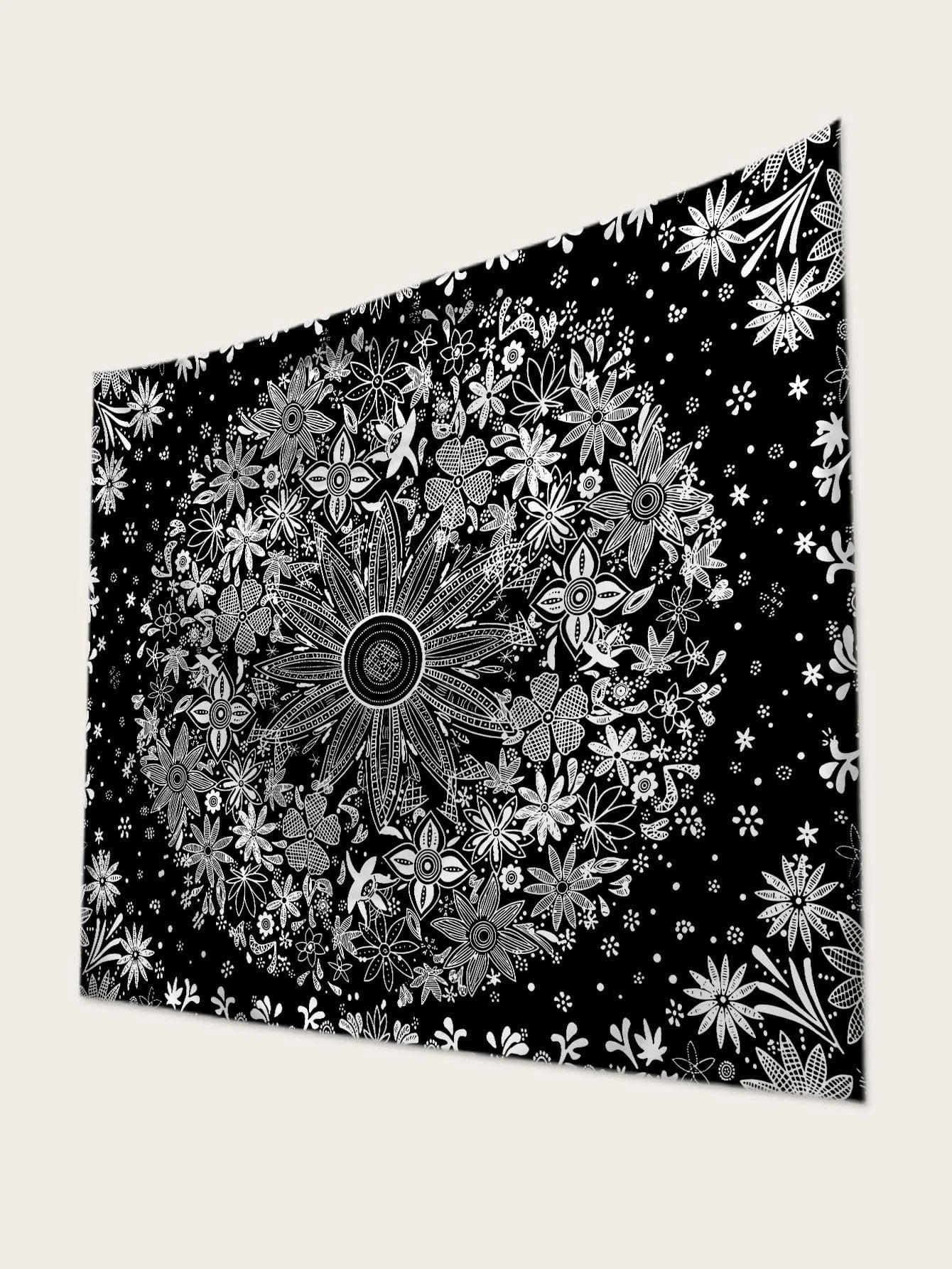 Flower Tapestry, Psychedelic, Tarot ,Astrology, Witchcraft, Black and White Mandala Tapestry Wall Hanging Wall Decor Art Celestial Room