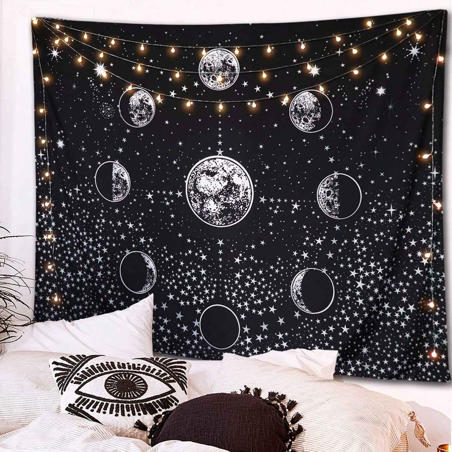 Moon Phase Tapestry , Black and White Wall Hanging, Starry Night , Sky , Universe, Galaxy Décor , Celestial Tarot Posters For Bedroom Room