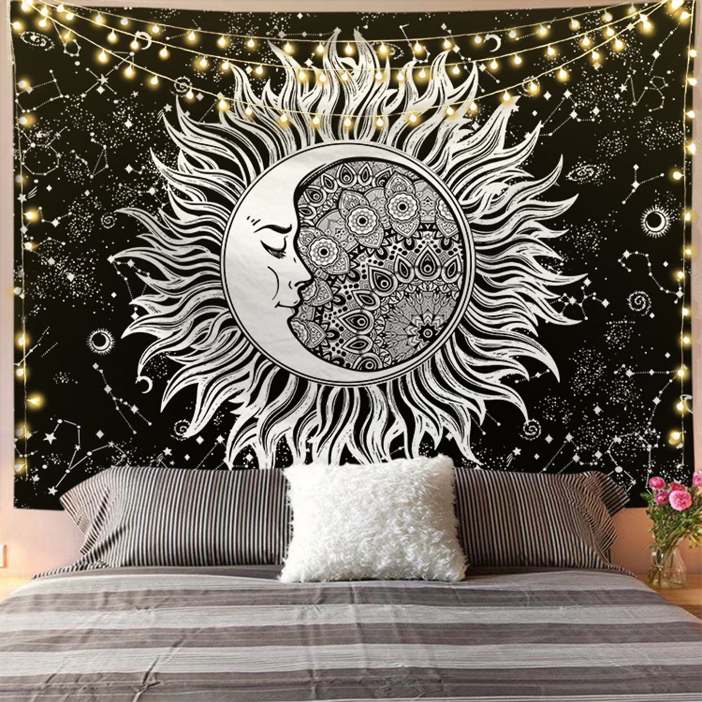Moon and Sun Psychedelic Tapestry,Black and White Wall Hanging ,Tarot Art ,Home Décor, Tablecloth, Tapestry for Living Room, Bedroom Decor