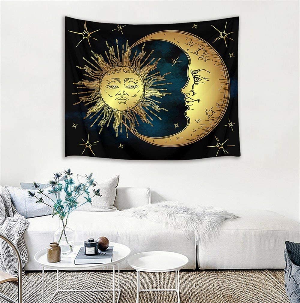 Moon And Sun Tapestry, Psychedelic Wall Hanging, Myth Astrology Art Print, Tarot Cloth, Occult Tapestries For Bedroom Living Room Dorm