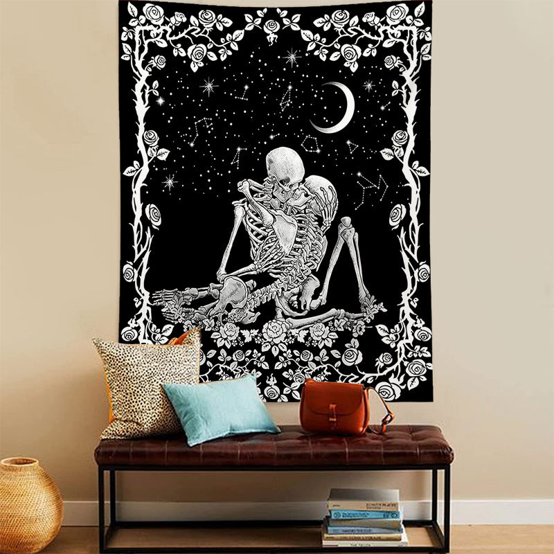 Skeleton Tapestry, Kissing Lovers Wall Art , The Kissing Lovers Wall Hanging ,Black and White Tapestry, Tarot Card Cloth, Bed Room Decor