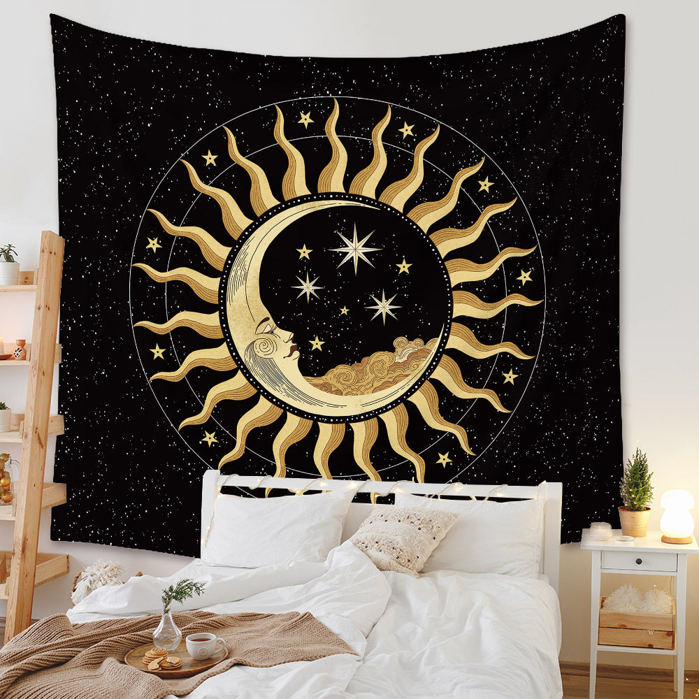 Moon and Sun Wall Hanging Mandala ,Tarot Cloth , Starry Night Wall Art Tapestry, Hippie Bohemian Boho Décor, Celestial ,Mystical for Room