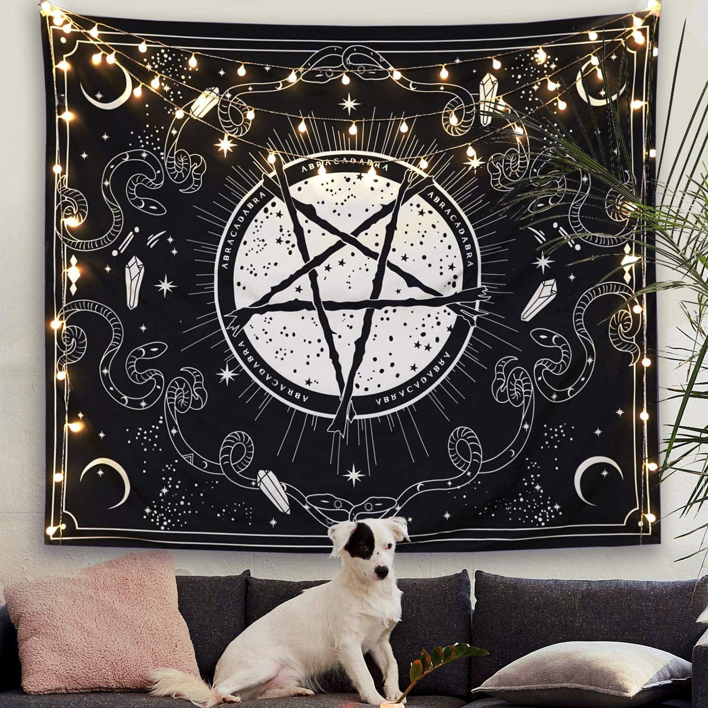 Black And White Pentagram Tapestry ,Psychedelic Wall Art , Tarot Tapestry Wall Hanging, Mystical  Witchy Gifts Mandala Hippie Wall Towel