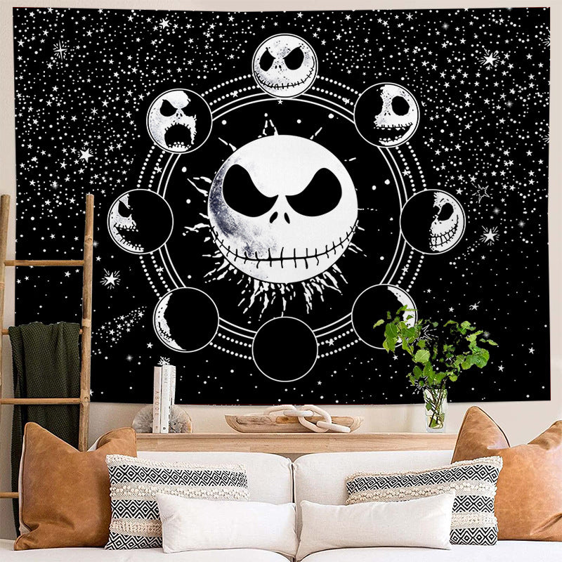 Jack Skellington  The Nightmare Before Christmas Tapestry, Skull Tapestry, Gothic Wall Hanging, Black and White Starry Sky Wall Tapestry