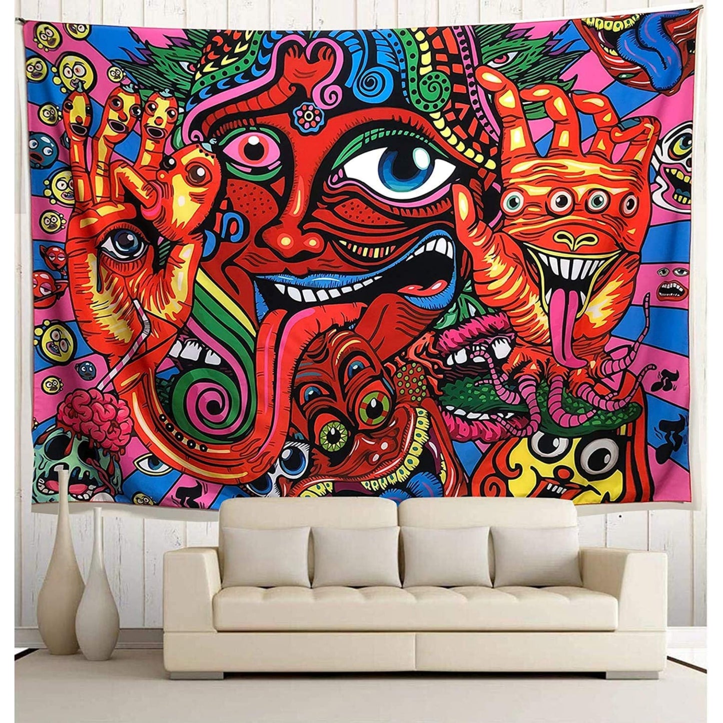 Trippy Tapestry Psychedelic Hippie Wall Hanging Colorful Arabesque Abstract Retro Monster  Art Fantasy Magical Fractal Tapestry for Bedroom